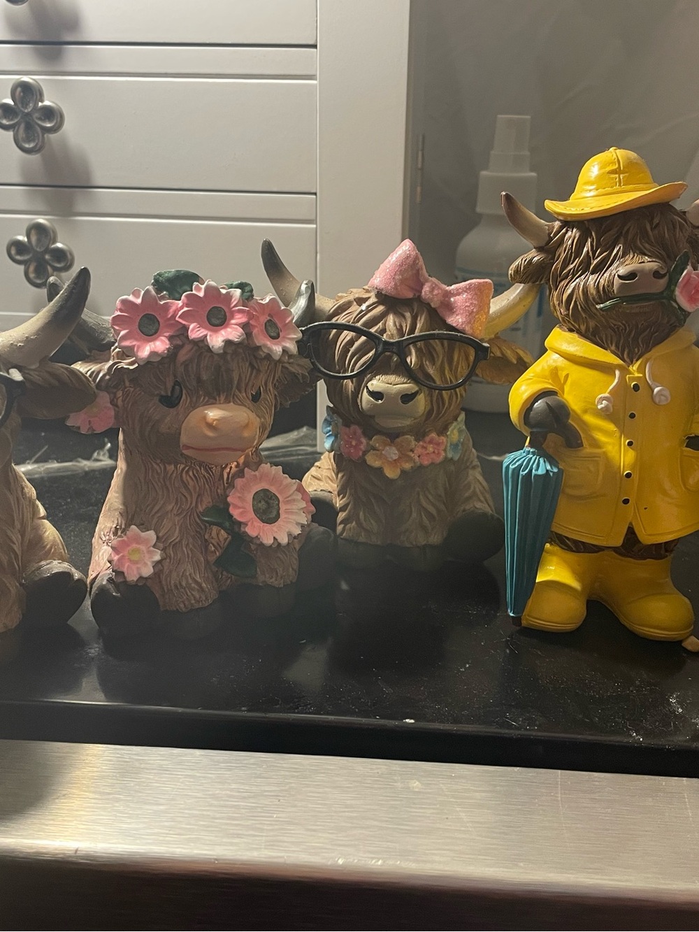 Decorative Highland Cow Figurine — Multi-Color Floral Design